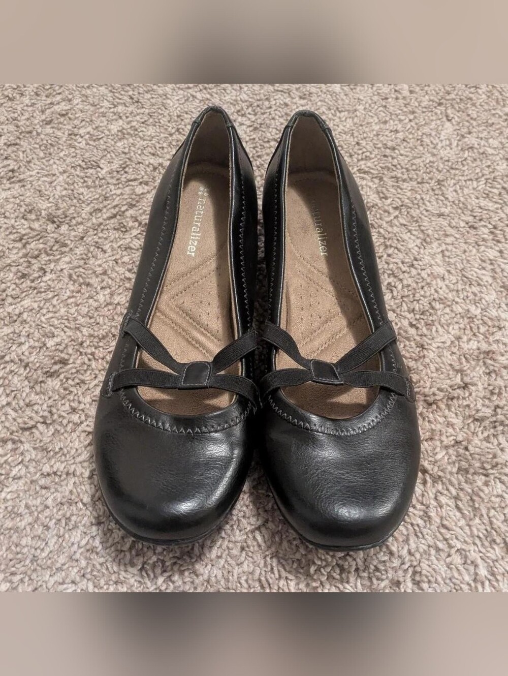 Naturalizer Black Leather Bow-Accent Ballet Flats